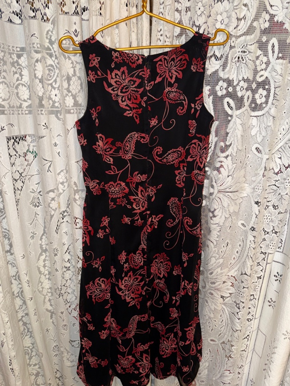 Studio I Black Midi Dress with Red Floral Print - Picture 5 of 6